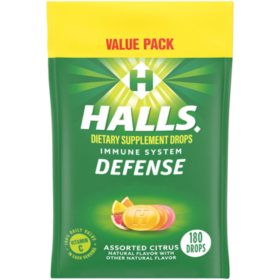 Halls Defense Assorted Citrus Vitamin C Drops Value Pack, 180 ct.