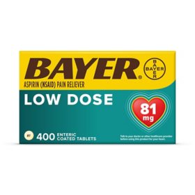 Bayer Low Dose Aspirin Pain Reliever Tablets, 81 mg, 400 ct.