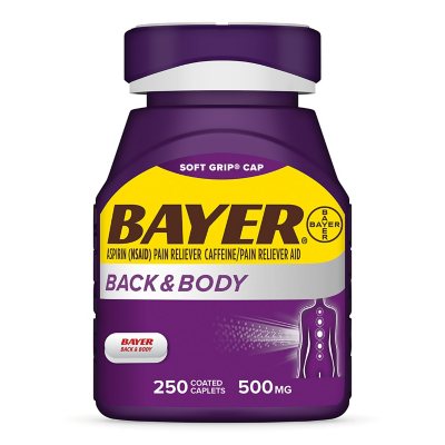 Bayer Back and Body Pain Reliever Aspirin with Caffeine, 500mg, 250 ct ...