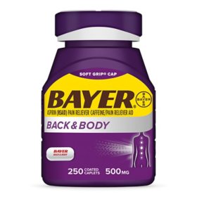 Bayer Back and Body Pain Reliever Aspirin w Caffeine, 500mg, 250 ct.