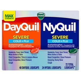 Vicks DayQuil and NyQuil Severe Cough, Cold & Flu Relief LiquiCaps Convenience Pack 72 ct.