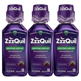 ZzzQuil Nighttime Sleep-Aid Liquid, Berry, 12 fl. oz., 3 pk.