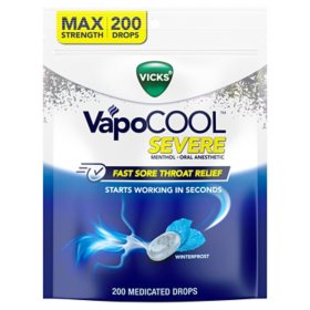 Vicks VapoCool Severe Max Strength Medicated Sore Throat Drops, 200 ct.