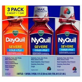 Vicks DayQuil and NyQuil Severe Cold & Flu Relief Liquid, Berry 3 pk., 12 fl.oz./Bottle