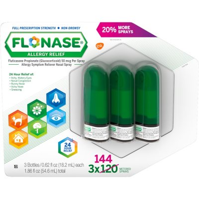 Flonase Allergy Relief Nasal Spray 144 Sprays Per Bottle 3 Ct