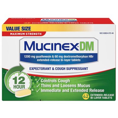 Mucinex DM 12 Hr Max Strength Expectorant & Cough Suppressant Tablets (42  ct.) - Sam's Club