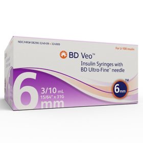 BD Veo Insulin Syringes With BD Ultra-Fine 6mm Needle (100 ct.)