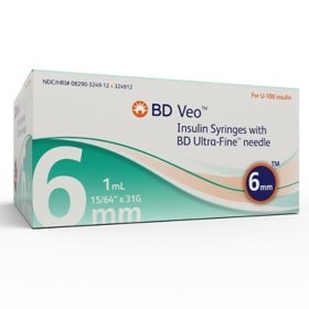 BD Veo Insulin Syringes With BD Ultra-Fine 6mm Needle (100 ct.)