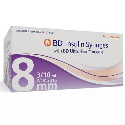 BD Insulin Syringes With BD Ultra-Fine 8mm Needle (100 ct