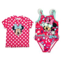 Girls' Pink Minnie Mouse 2 Piece Swimsuit with Matching Rashguard