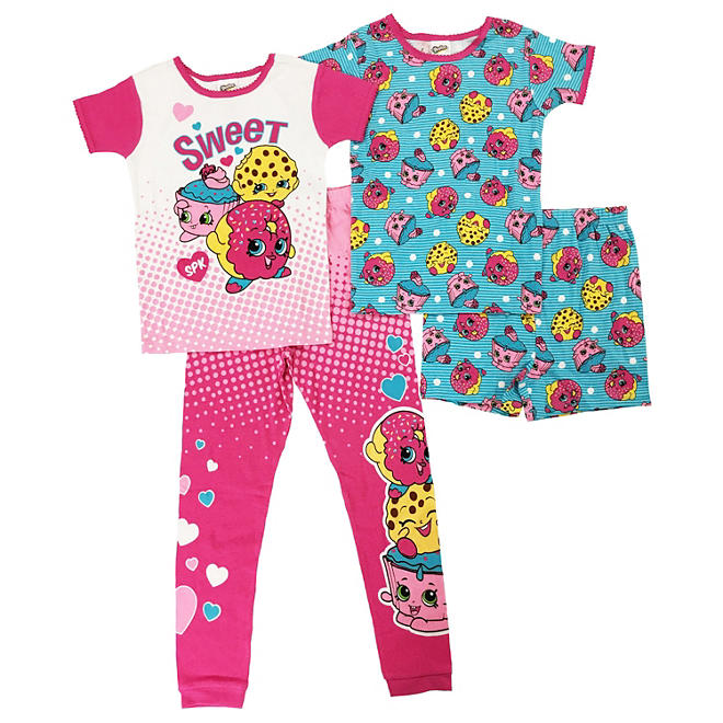 Girls' Shopkins 4-Piece Cotton Pajama Set