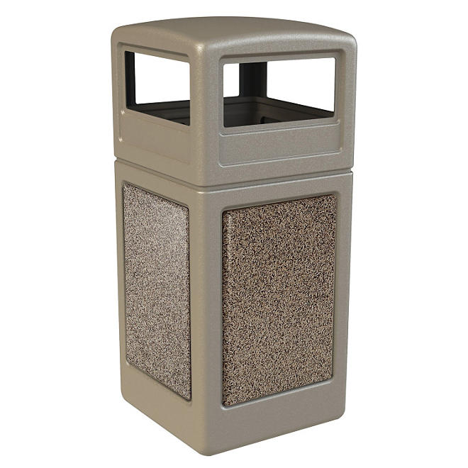 Commercial Zone StoneTec Waste Container with Dome Lid, 42-gal, Polyethylene, Beige with Riverstone Panels