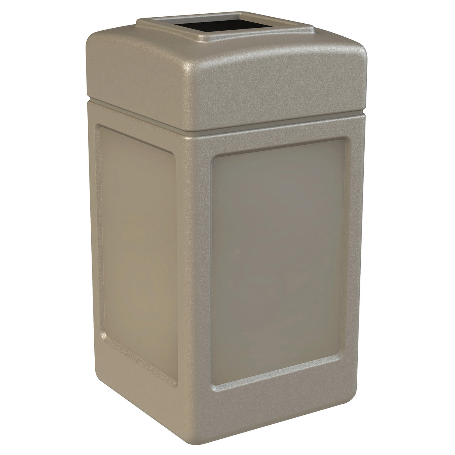 Commercial Zone Square Waste Container, Open Top Lid, Polyethylene, 42-gal, Beige