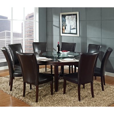 Harding 72 Round Dining Set 9 Pc Dark Brown Leather Chairs Sam S Club