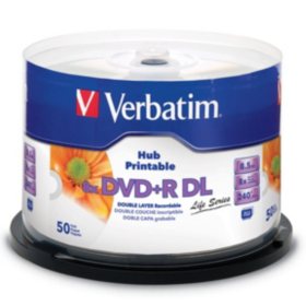 Verbatim DVD+R DL 8.5GB 8X White Inkjet Hub Printable, 50pk Spindle