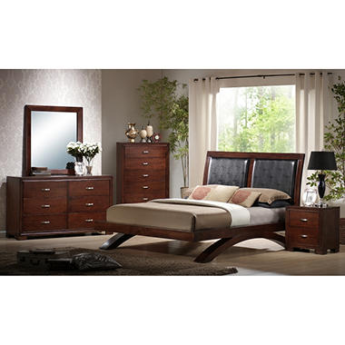 Zoe 6 Piece King Bedroom Set with Padded Headboard with Corner-blocked Construction, Solid Hardwood Frame