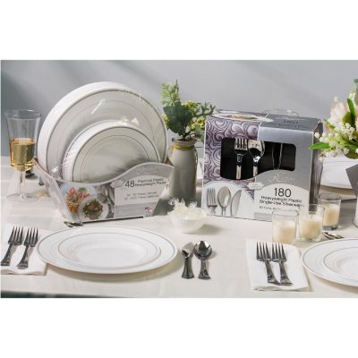 White/Silver Full Table Settings Plates-Cups-Reflection Cutlery Wedding Special 