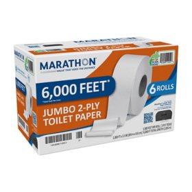 Marathon Jumbo Roll 2-Ply Toilet Paper, Septic Safe 1000 ft./roll, 6 rolls