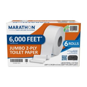 Marathon Jumbo Roll 2-Ply Toilet Paper 6rolls, 1000 ft./roll