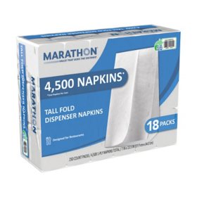 Marathon Tall Fold Dispenser Napkins, 1-Ply, 7" x 13 1/2", White 4500 ct.