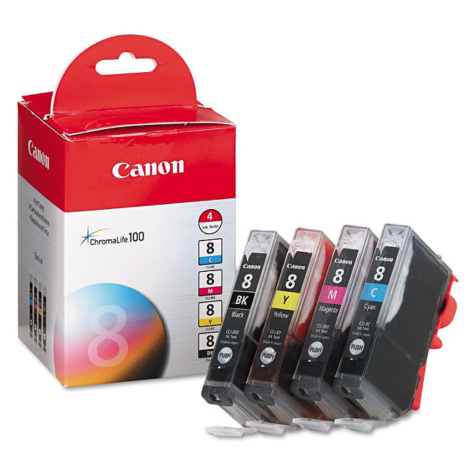 Canon CLI-8 Ink Tank Cartridge, Black/Cyan/Magenta/Yellow (4 pk.)