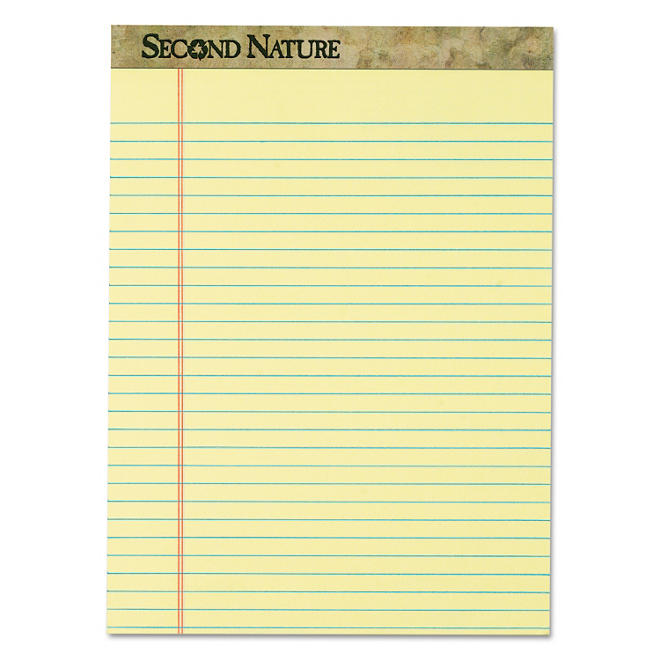 TOPS - Second Nature Recycled Pad, Legal, Red Margin, Letter, Canary, 50-Sheet -  Dozen