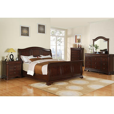 Conley Sleigh 5 Piece King Bedroom Set with Warm Cherry Finish