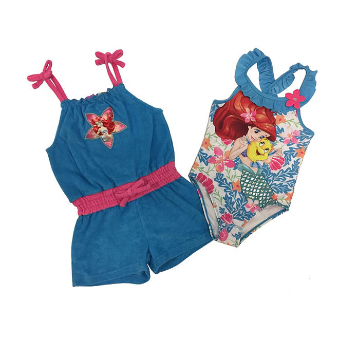 Ariel 1-Piece Swimsuit With Matching Cover-Up Romper