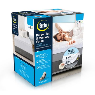 Serta 4 Fiberfill & Gel Memory Foam Pillow Top Mattress Topper (Assorted  Sizes)