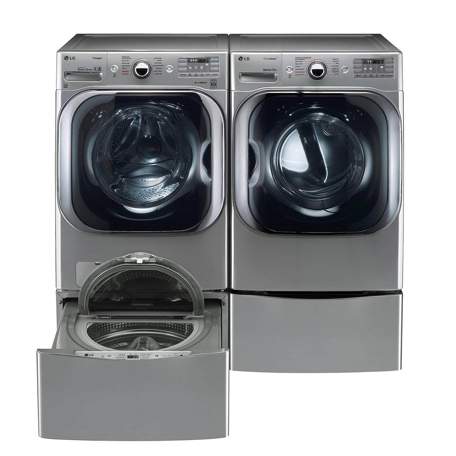 LG Side-by-Side on SideKick Pedestals Washer Laundry Package in Graphite Steel