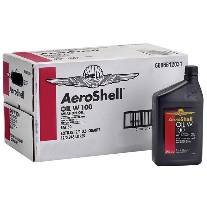 AeroShell W100 Aviation Oil - 1 Quart Bottles - 12 Pack  