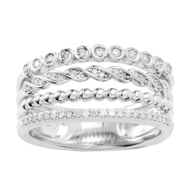 Sterling Silver and Diamond Stacked Ring - Jewelry