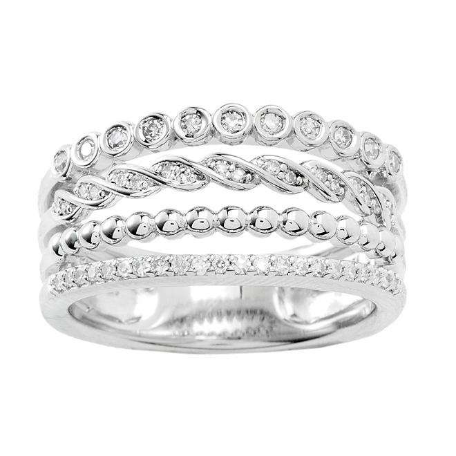 Sterling Silver and Diamond Stacked Ring