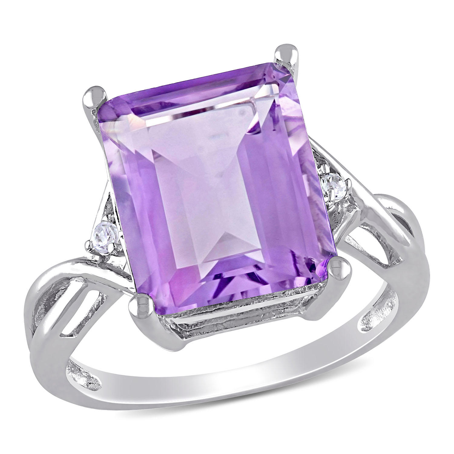 5.91 ct. Emerald Cut Amethyst and White Topaz Cocktail Ring in Sterling Silver 7