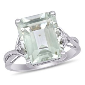 Emerald-Cut Prasiolite Quartz and White Topaz Cocktail Ring in Sterling Silver