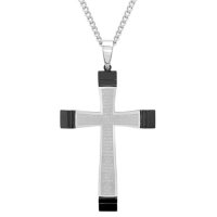 Men's Stainless Steel with Black IP Plating Lord's Prayer Cross Pendant