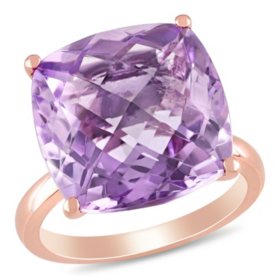 Pink Amethyst Checkerboard Cocktail Ring in 14K Rose Gold
