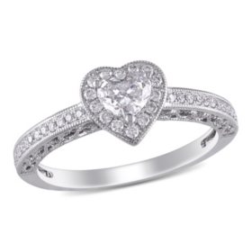 Allura 0.45 CT.T.W. Diamond Halo Heart Vintage Engagement Ring in 14k White Gold