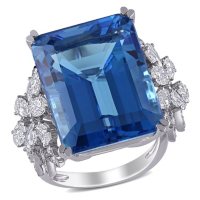 Allura Blue Topaz and 1.63 CT. t.w. Diamond Flower Design Cocktail Ring in 14K White Gold