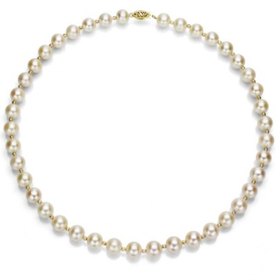 8-9 mm White Cultured Freshwater Pearl and 14k Yellow Gold Beads