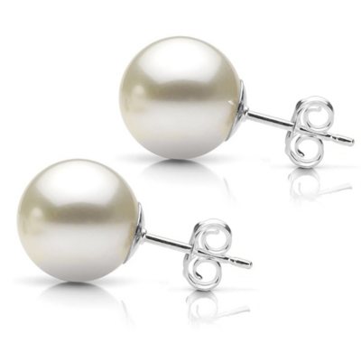 HS Japanese Akoya Cultured Pearl 8mm 14ct White Gold Stud Earrings Top Grading 