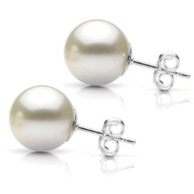 White Grade AAA Round Akoya Pearl Stud Earring with 14K White Gold Post