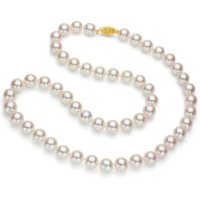 White Round Akoya Pearl 18" Strand Necklace with 14k Yellow Gold Clasp - Various Pearl Size Available