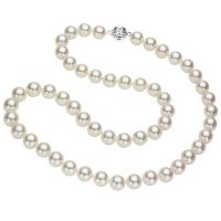 8-8.5 mm White Round Akoya Pearl 18" Strand Necklace with 14K White Gold Ball Clasp