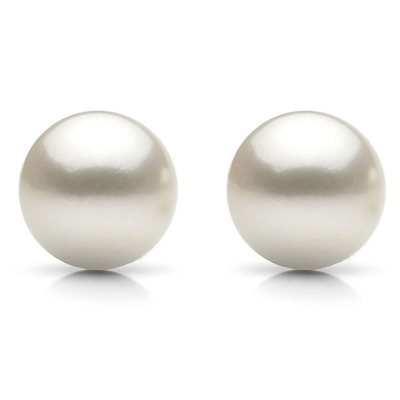 White Grade AAA Round Cultured Freshwater Pearl Stud Earring with 