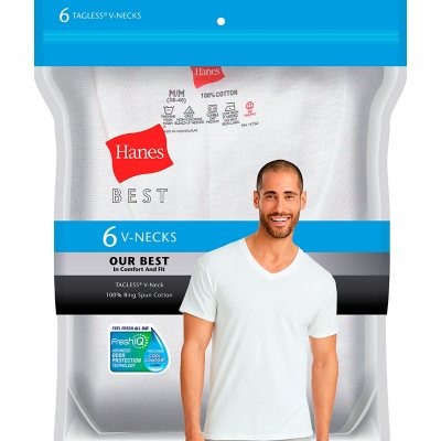 Hanes Men's Value Pack White V-Neck Undershirts, 6 Pack 