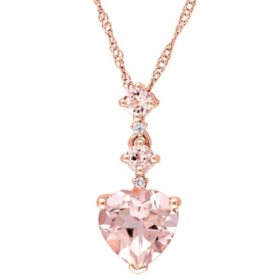 Partially Faceted Pink Sapphire and Rough Diamond 14K Rose Gold Pendant Necklace Gemstone Jewelry byAngeline 2089