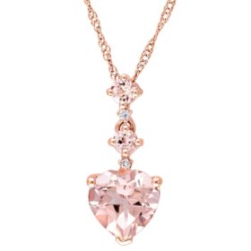 Morganite Heart Pendant with Diamond Accent in 14K Rose Gold