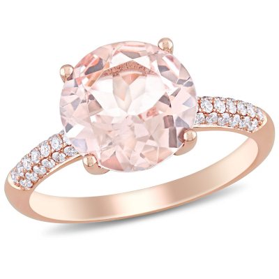Morganite with 0.17 CT. T.W. Diamond Cocktail Ring in 14K Rose Gold ...