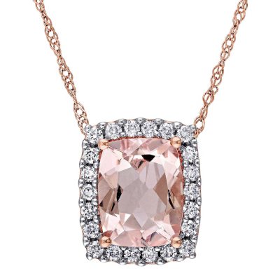 Morganite and White Sapphire with 0.13 CT.T.W. Diamond Station Halo ...